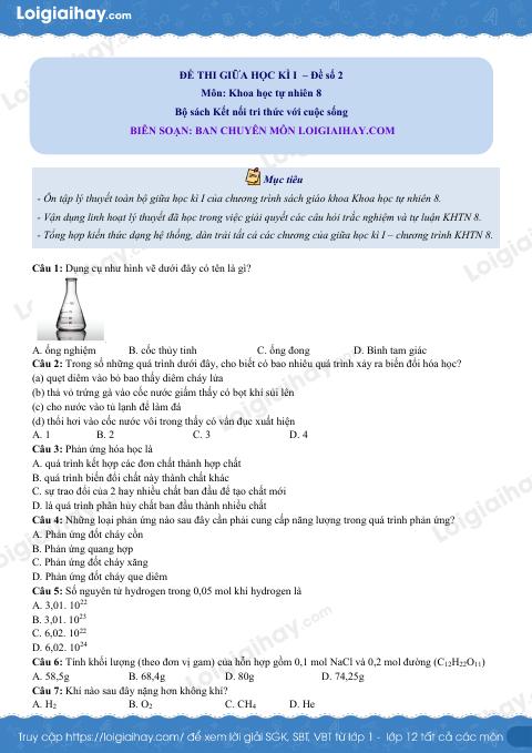 Đề thi giữa kì 1 KHTN 8 Kết nối tri thức - Đề số 2